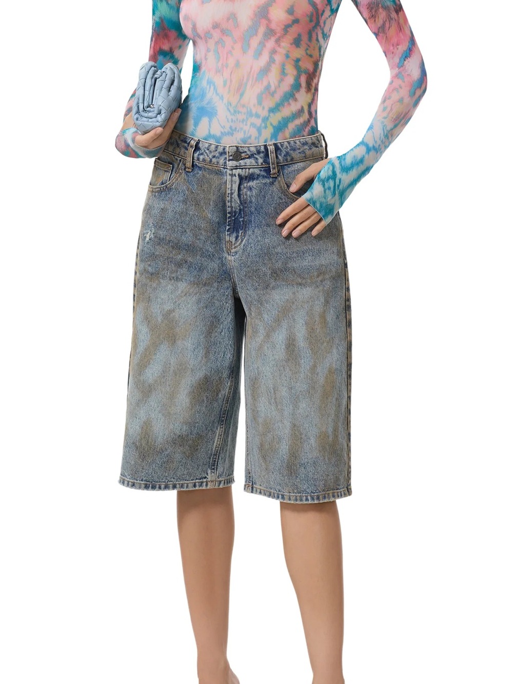 AFRM DERBY The Baggy Jort Blue Denim High-Rise Denim Jean shorts